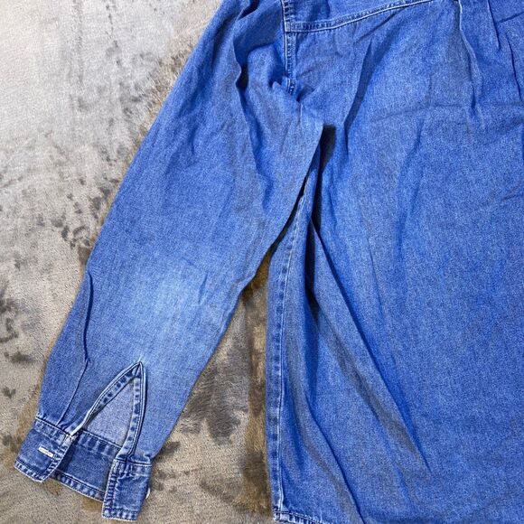 Christmas Snowflakes, Denim, Women's, Large, Button Front Blouse, C-3 - Picture 6 of 9